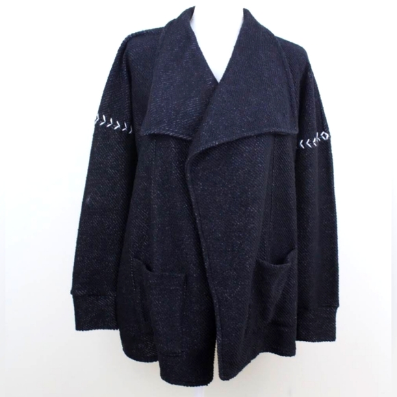 Lucky Brand Wrap Cardigan Open Front 2 Front pocket Size M/M Black - Picture 1 of 12